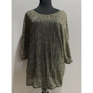 Dress Barn 90s Women Kimono Dolman Top Size L Black Gold Metallic Sheer Party